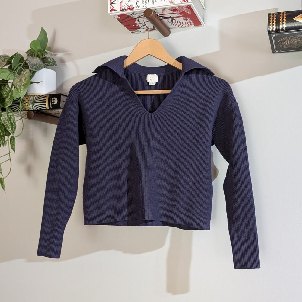 A New Day (Target) | Navy Collared Cropped Ribbed Sweater | S